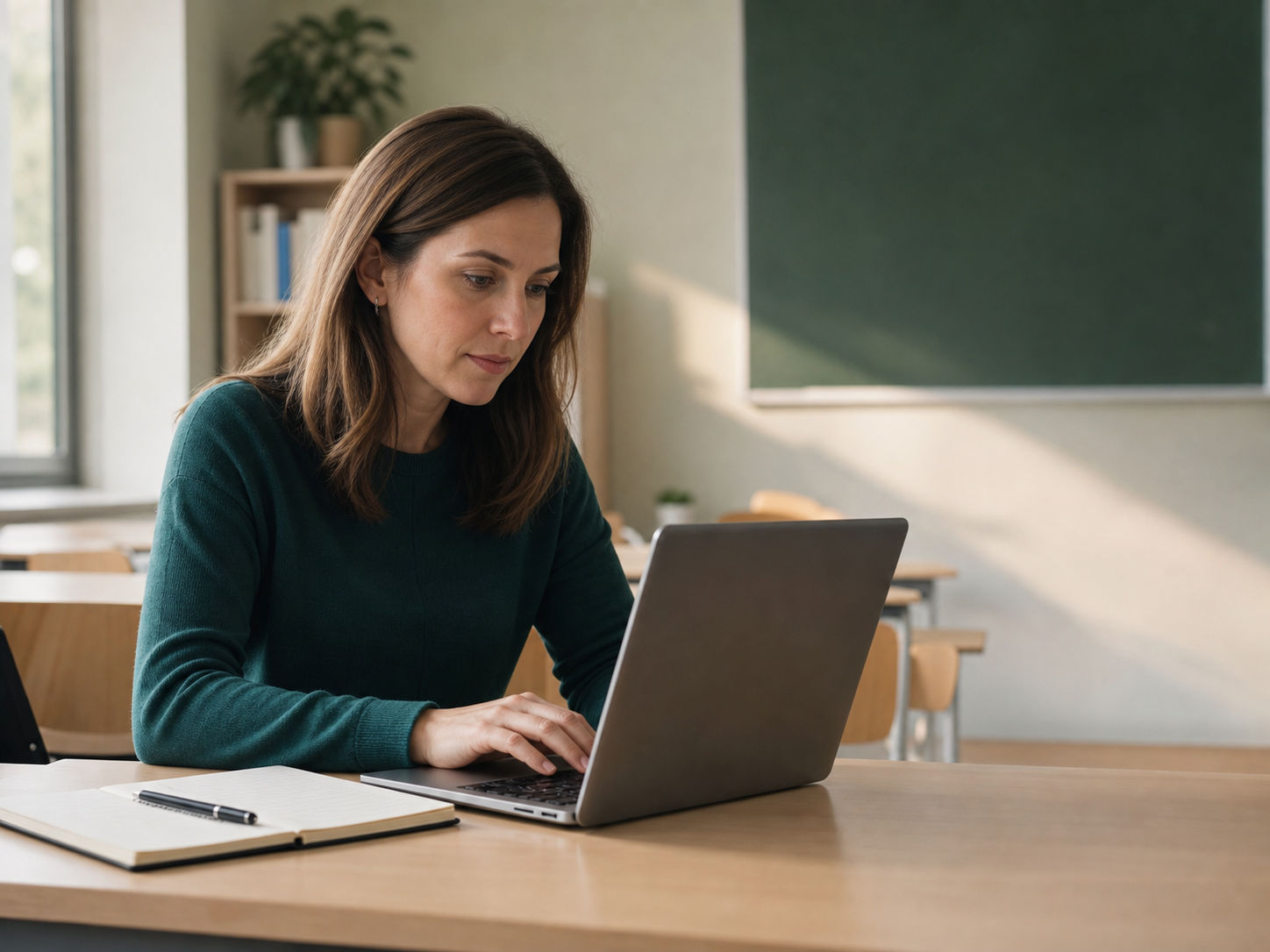 Учитель готовит тест в классе